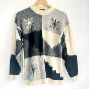 Cambofla alpaca Grey white Pullover sweater  L